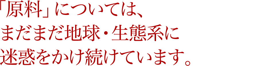 「原料」については、まだまだ地球・生態系に迷惑をかけ続けています。