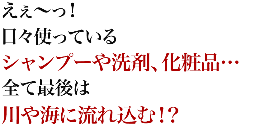 えぇ~っ!日々使っているシャンプーや洗剤、化粧品…全て最後は川や海に流れ込む!?